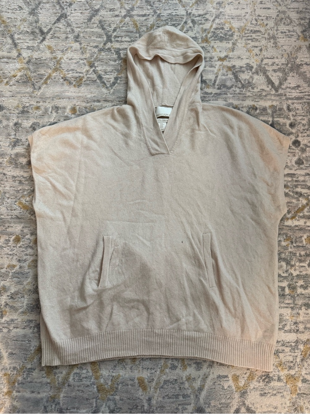 Women's Hooded Knit Pullover Hooded Sweater - Tan/Cream
